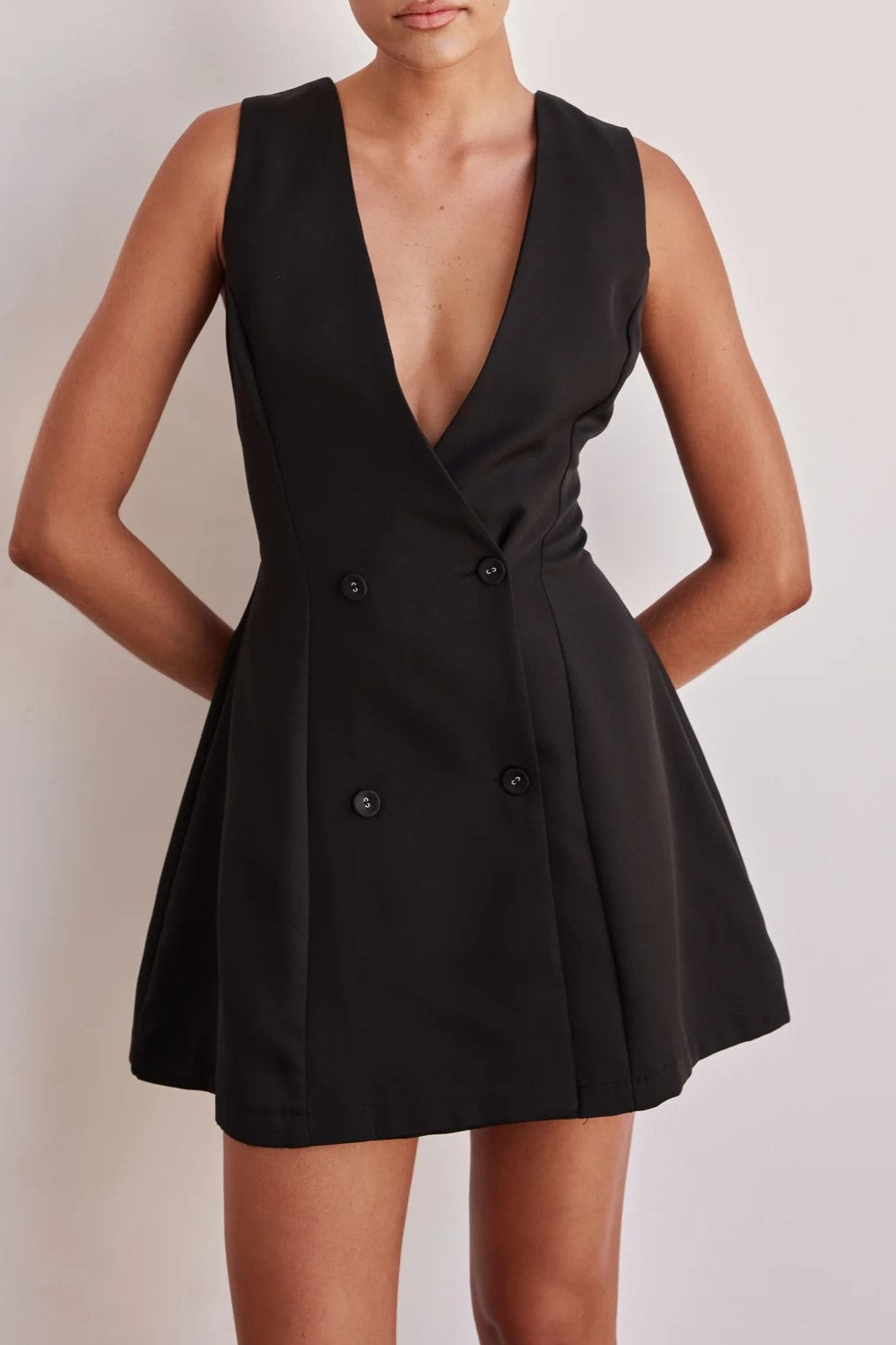 Double Breasted Tuxedo Blazer Mini Dress - black