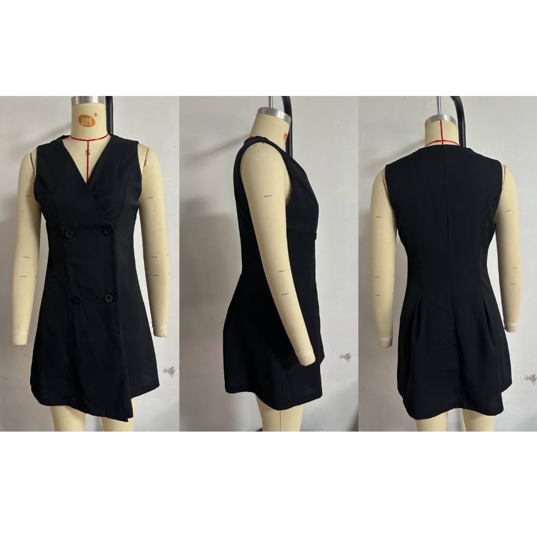 Double Breasted Tuxedo Blazer Mini Dress - black - 1