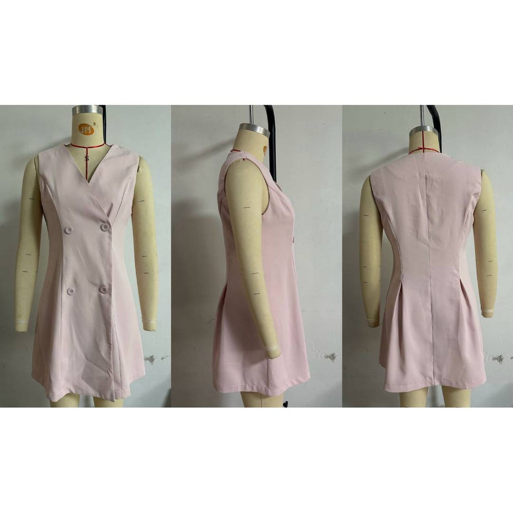 Double Breasted Tuxedo Blazer Mini Dress - pink