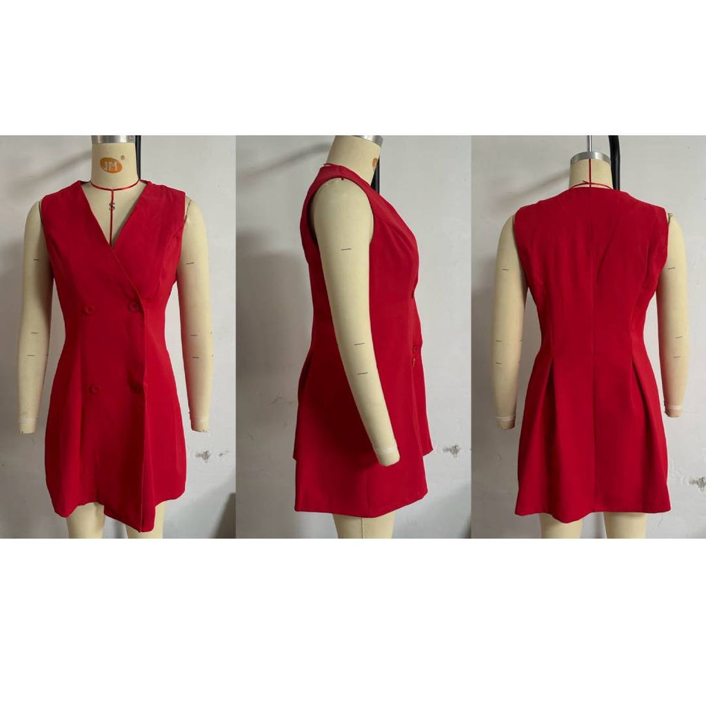Double Breasted Tuxedo Blazer Mini Dress - red