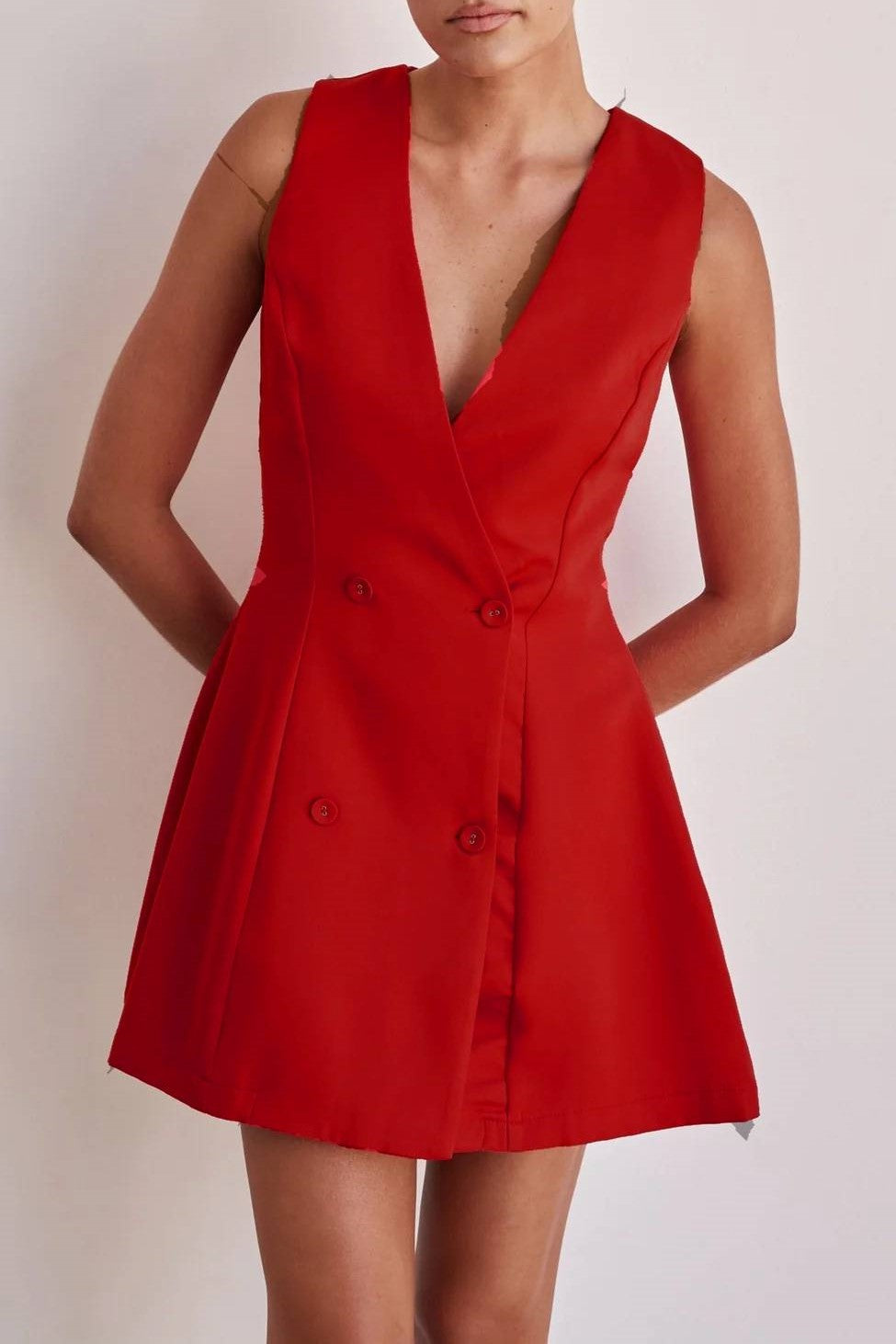 Double Breasted Tuxedo Blazer Mini Dress - red - 1