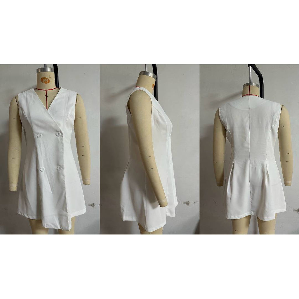 Double Breasted Tuxedo Blazer Mini Dress - white