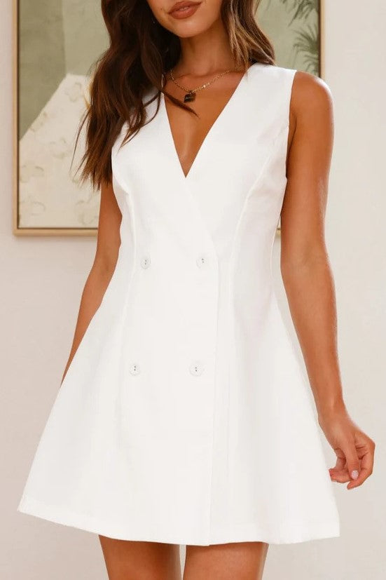 Double Breasted Tuxedo Blazer Mini Dress - white - 3