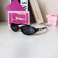 Ribbon Bow Detail Retro Oval Sunglasses - Black