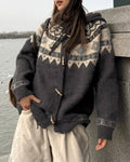 Fair Isle Hooded Toggle Button Knit Cardigan - DarkGrey