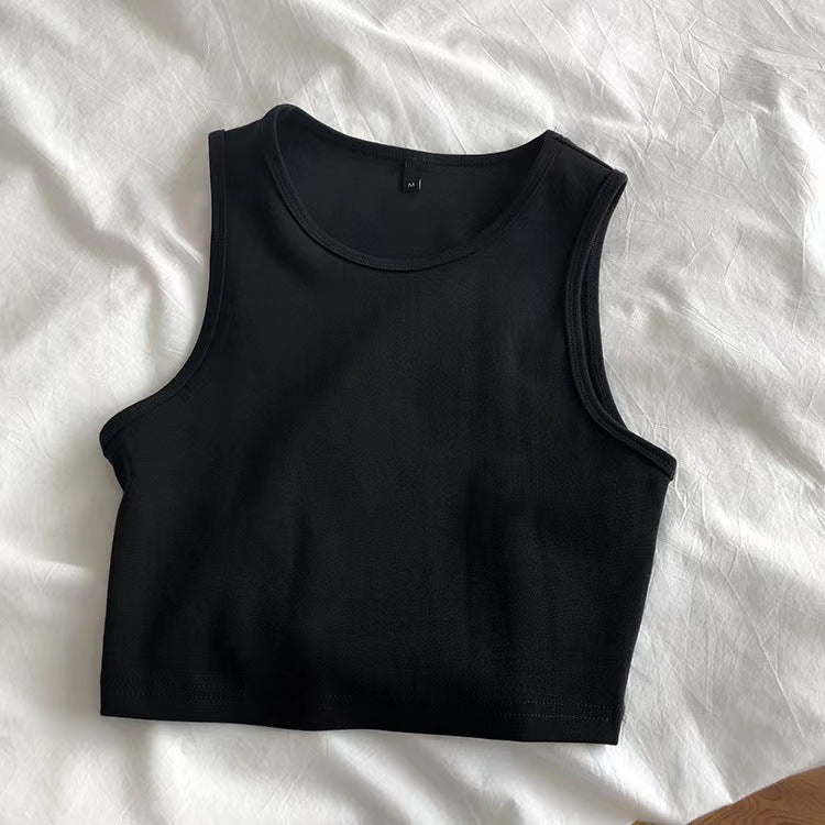 Ribbed Crewneck Cropped Tank Top - Black