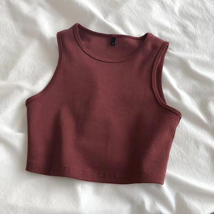 Ribbed Crewneck Cropped Tank Top - Burgundy