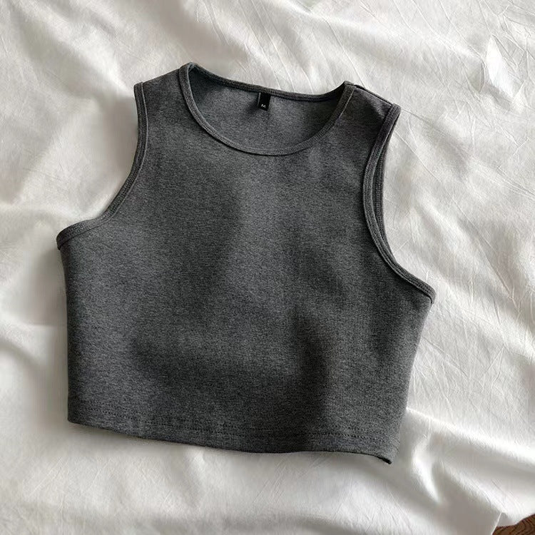 Ribbed Crewneck Cropped Tank Top - DarkGrey