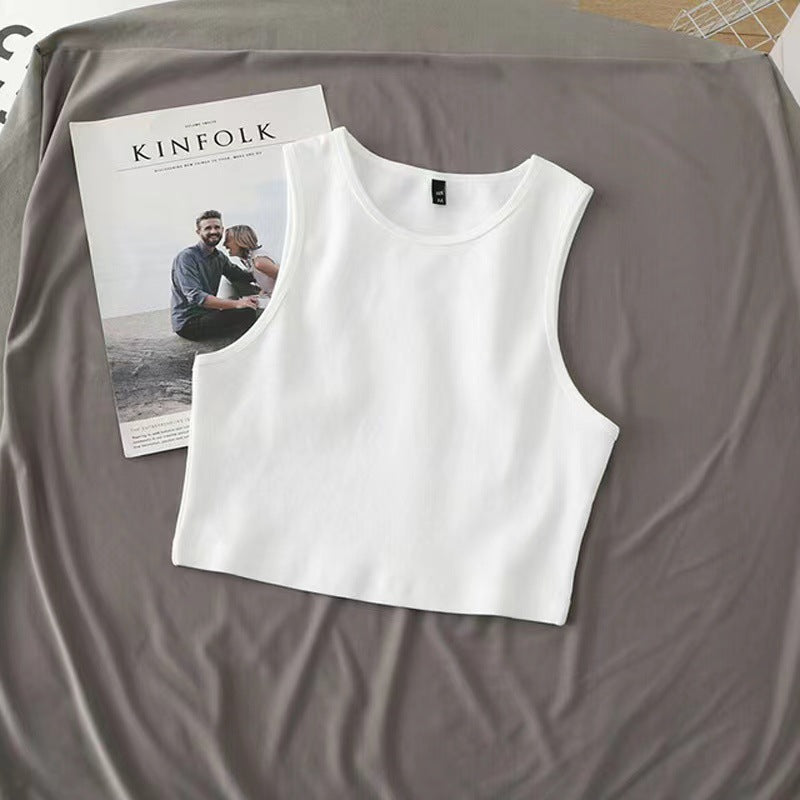 Ribbed Crewneck Cropped Tank Top - White