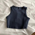 Ribbed Crewneck Cropped Tank Top - charcoal