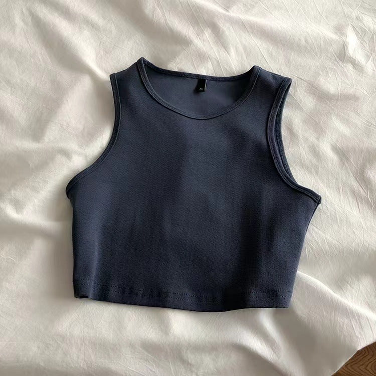 Ribbed Crewneck Cropped Tank Top - charcoal