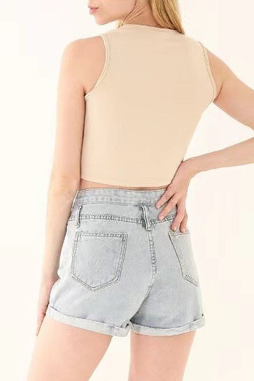 Ribbed Crewneck Cropped Tank Top - view 1