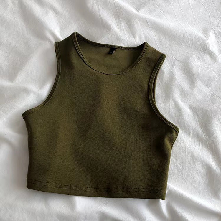 Ribbed Crewneck Cropped Tank Top - olive