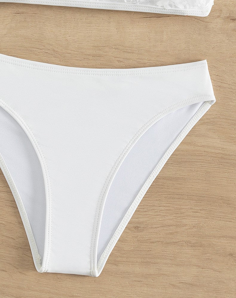 Rosette Textured Bandeau High Waist Bikini - White - 5