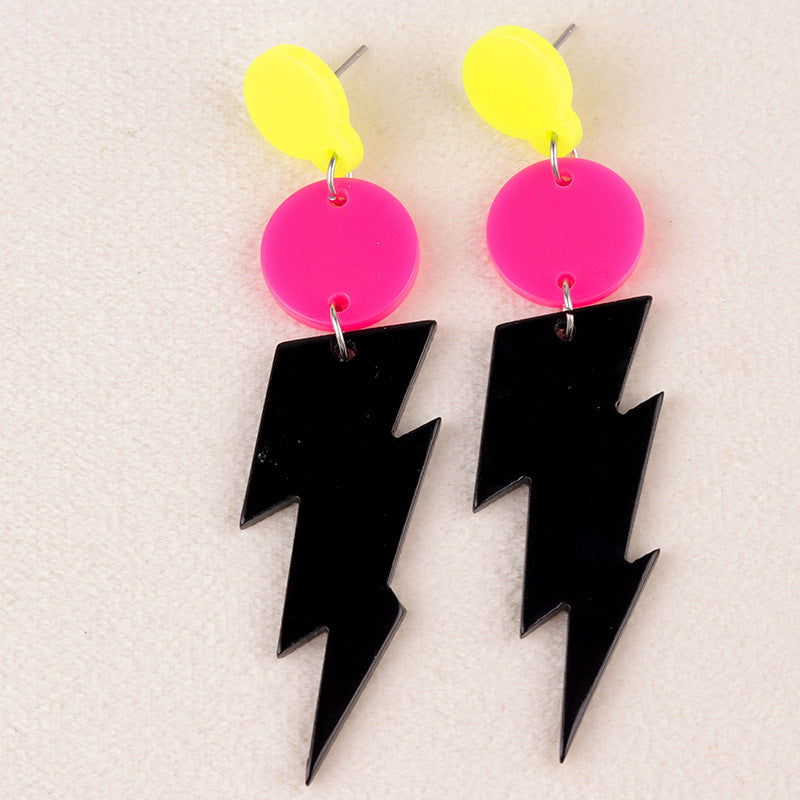 Lightning Bolt Acrylic Statement Dangle Earrings - Balck01