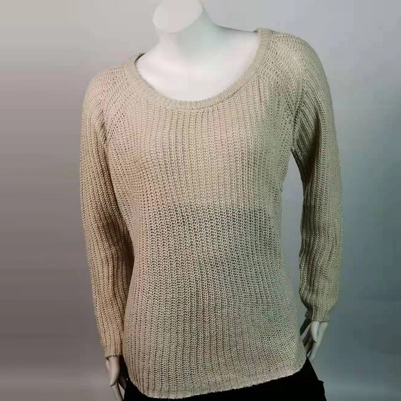 Waffle Knit Off Shoulder Curved Hem Sweater - Beige - 1