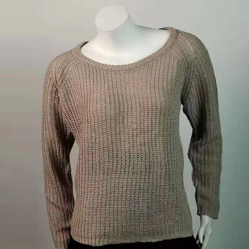 Waffle Knit Off Shoulder Curved Hem Sweater - Brown