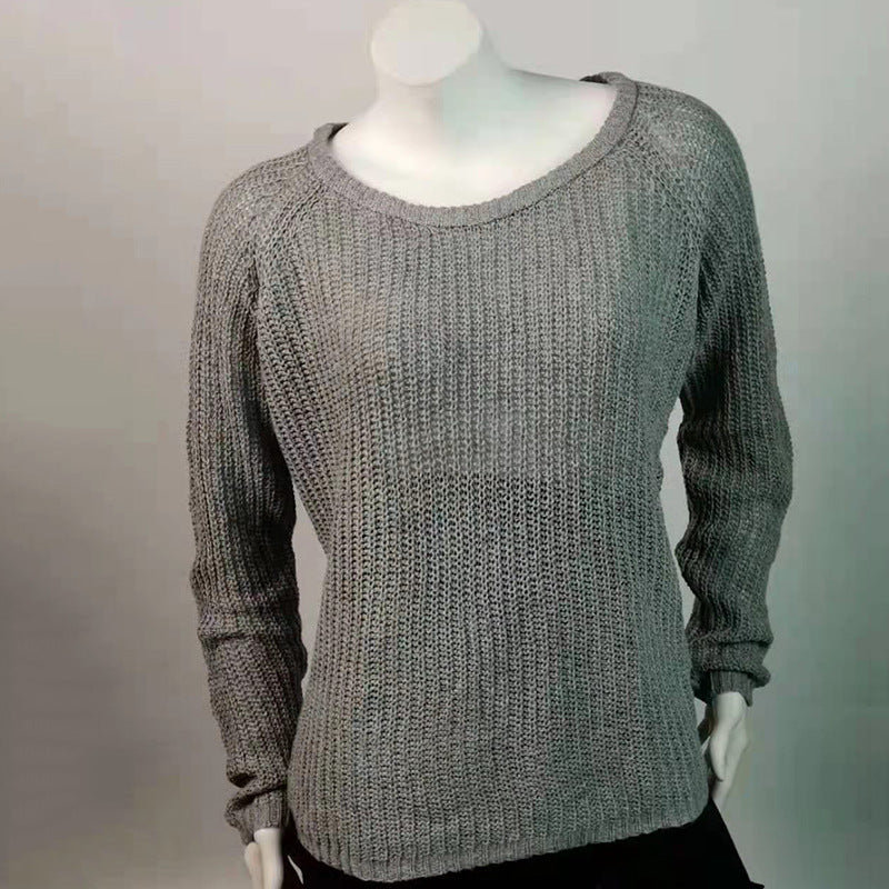 Waffle Knit Off Shoulder Curved Hem Sweater - DarkGray - 1