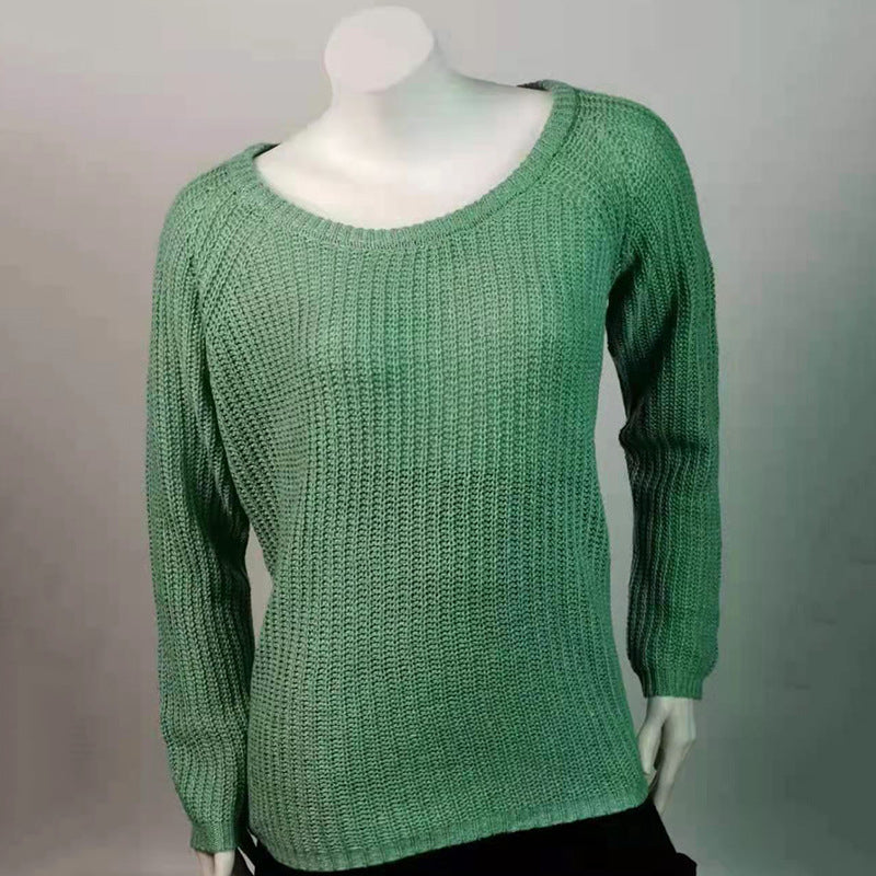 Waffle Knit Off Shoulder Curved Hem Sweater - Green - 1