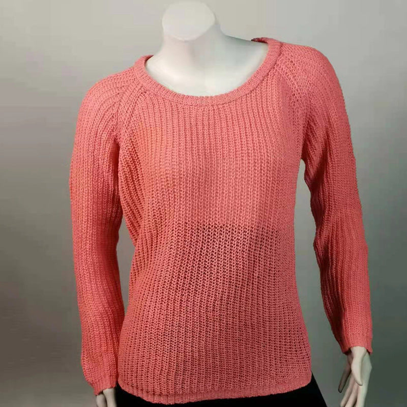 Waffle Knit Off Shoulder Curved Hem Sweater - Pink - 1