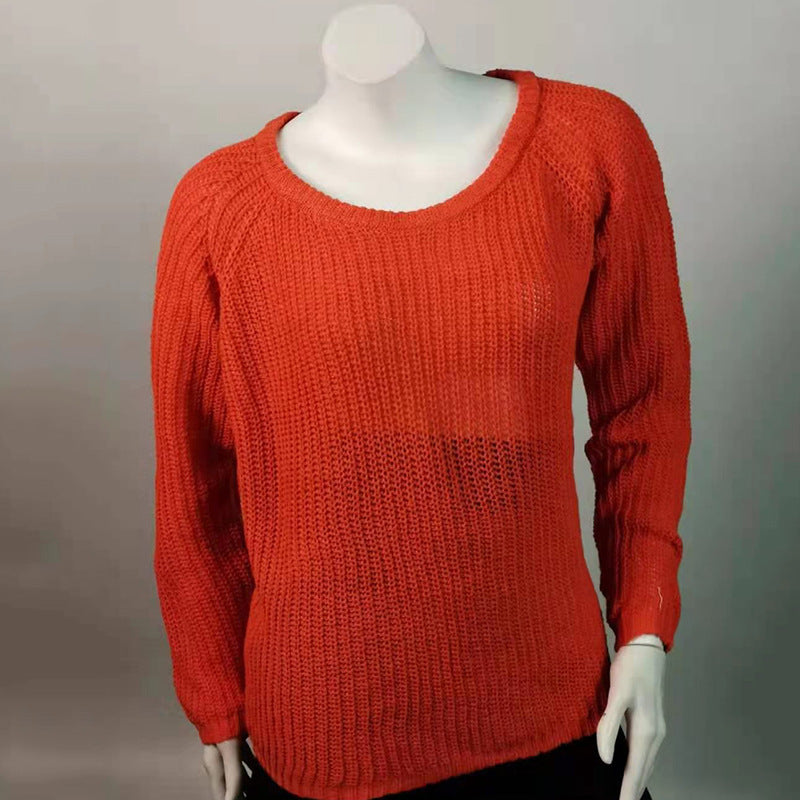 Waffle Knit Off Shoulder Curved Hem Sweater - Red - 1