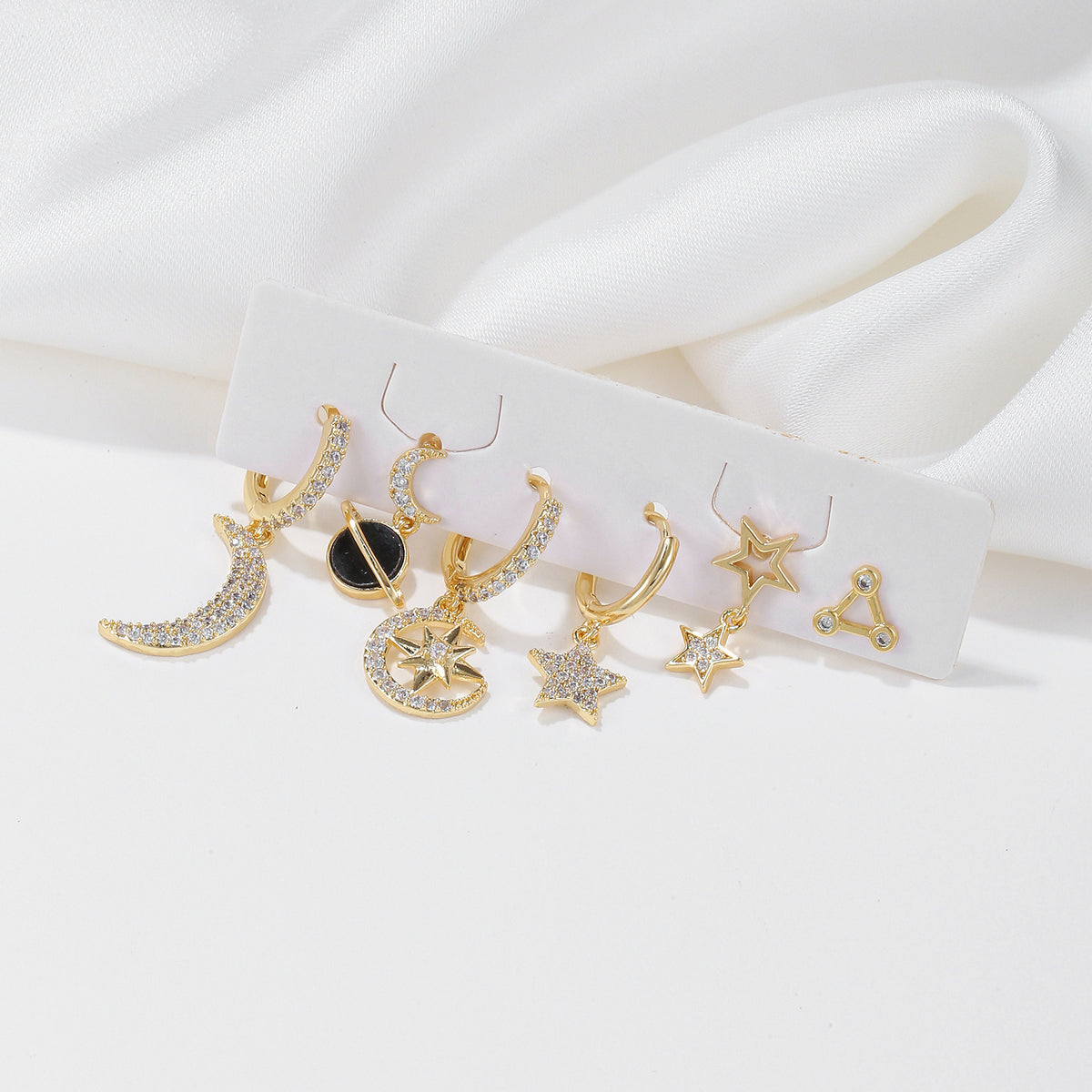 Celestial Moon Star Huggie Earring Set - Gold - 3