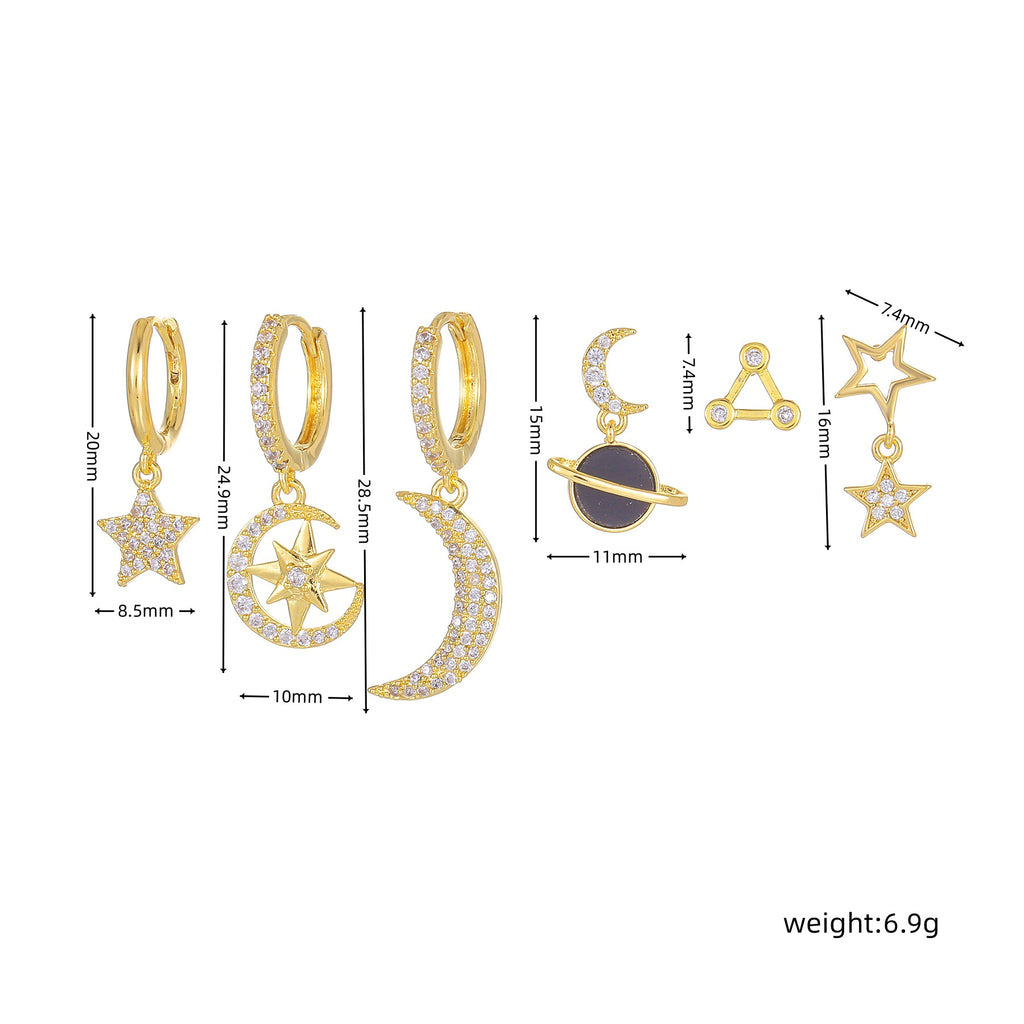 Celestial Moon Star Huggie Earring Set - Gold - 4