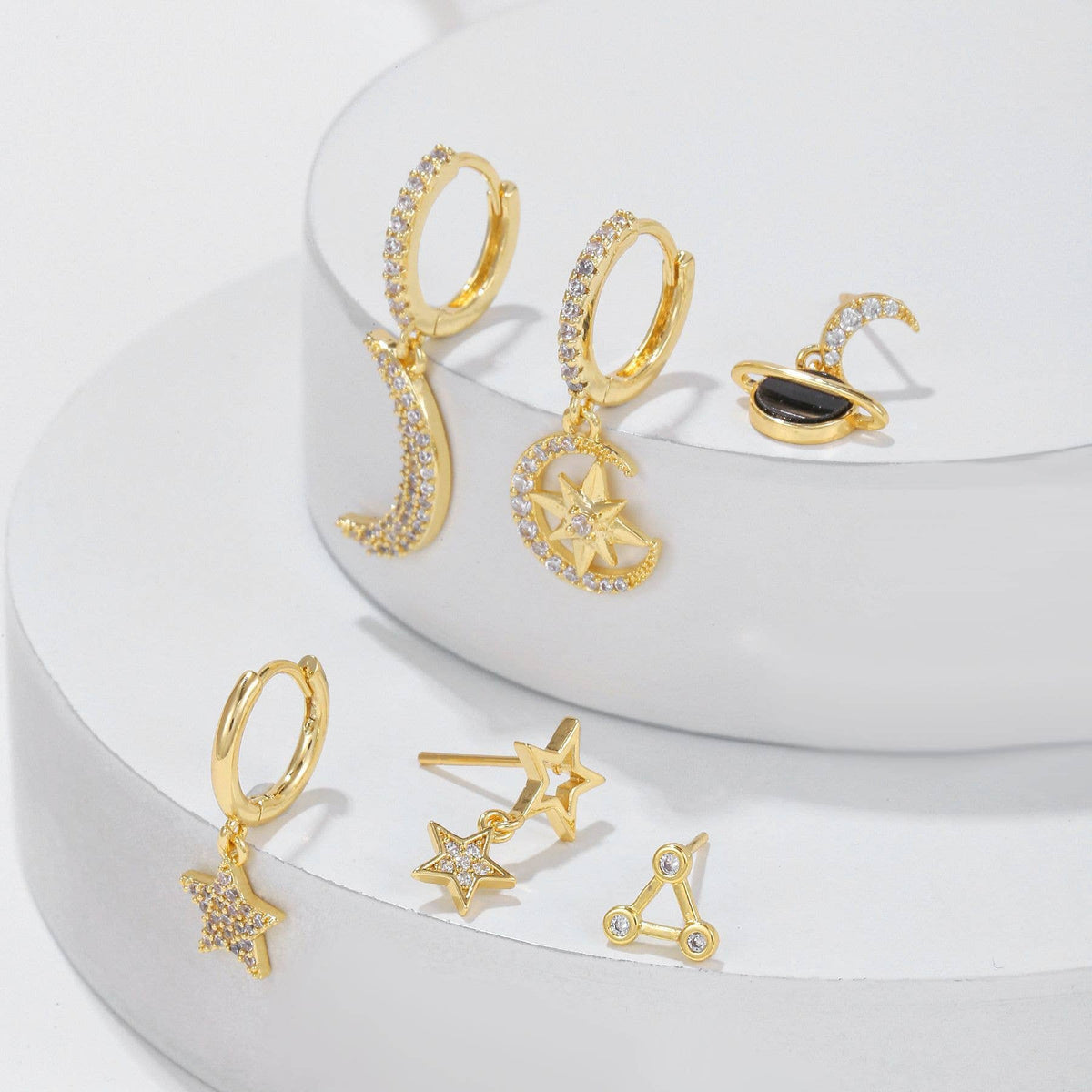 Celestial Moon Star Huggie Earring Set