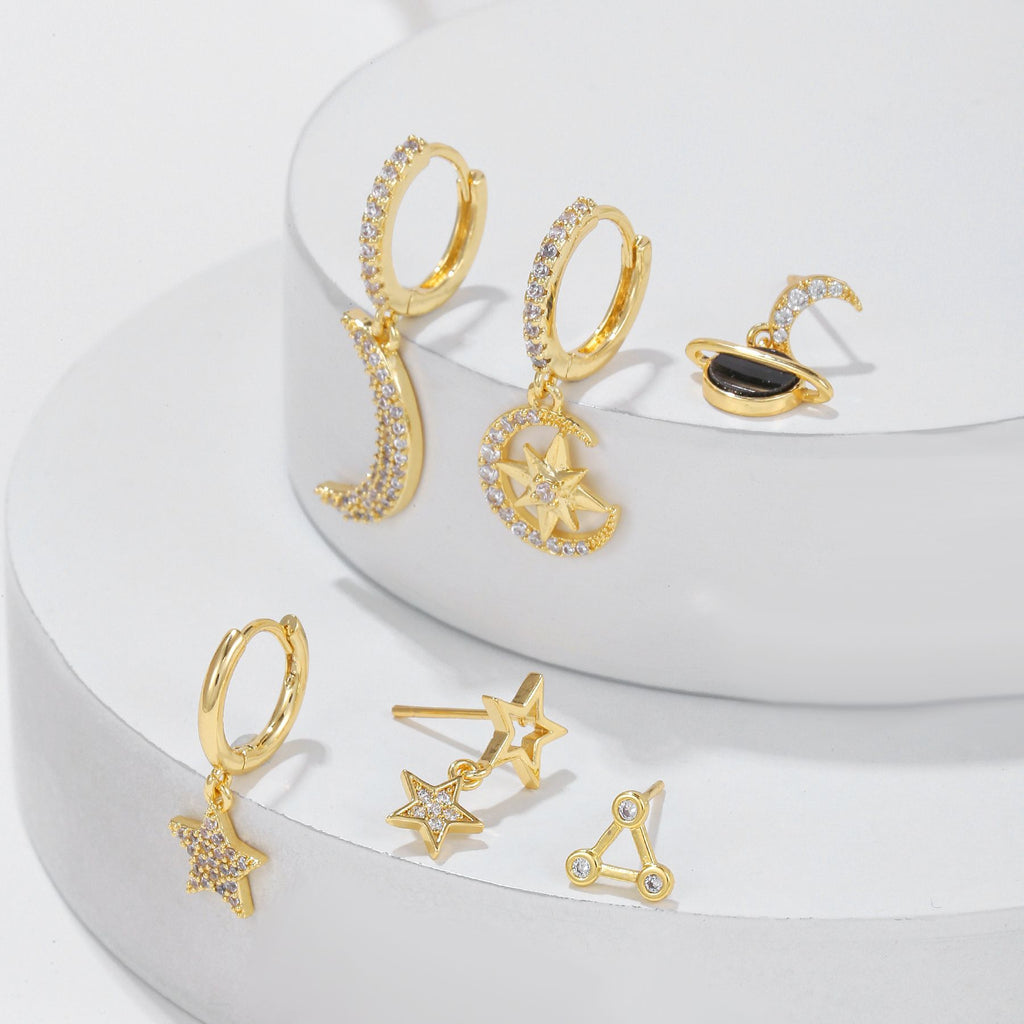 Celestial Moon Star Huggie Earring Set - view 1