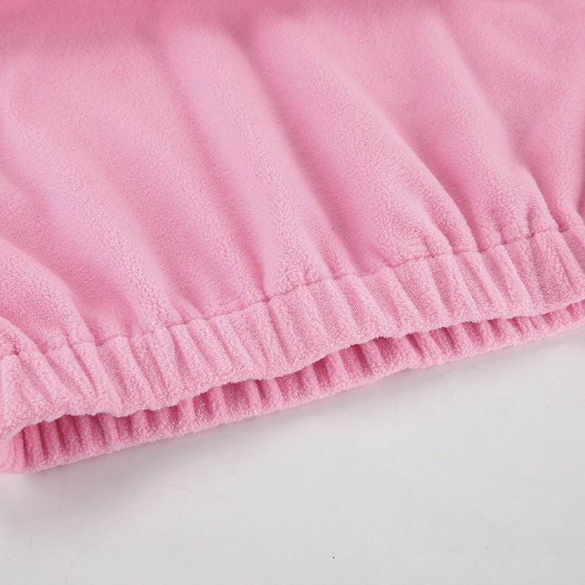 Pink Fleece Half Zip Collared Sweatshirt - Pink - 6