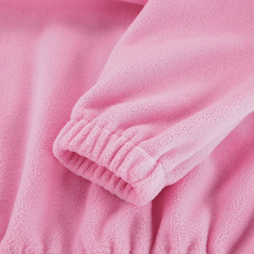 Pink Fleece Half Zip Collared Sweatshirt - Pink - 7
