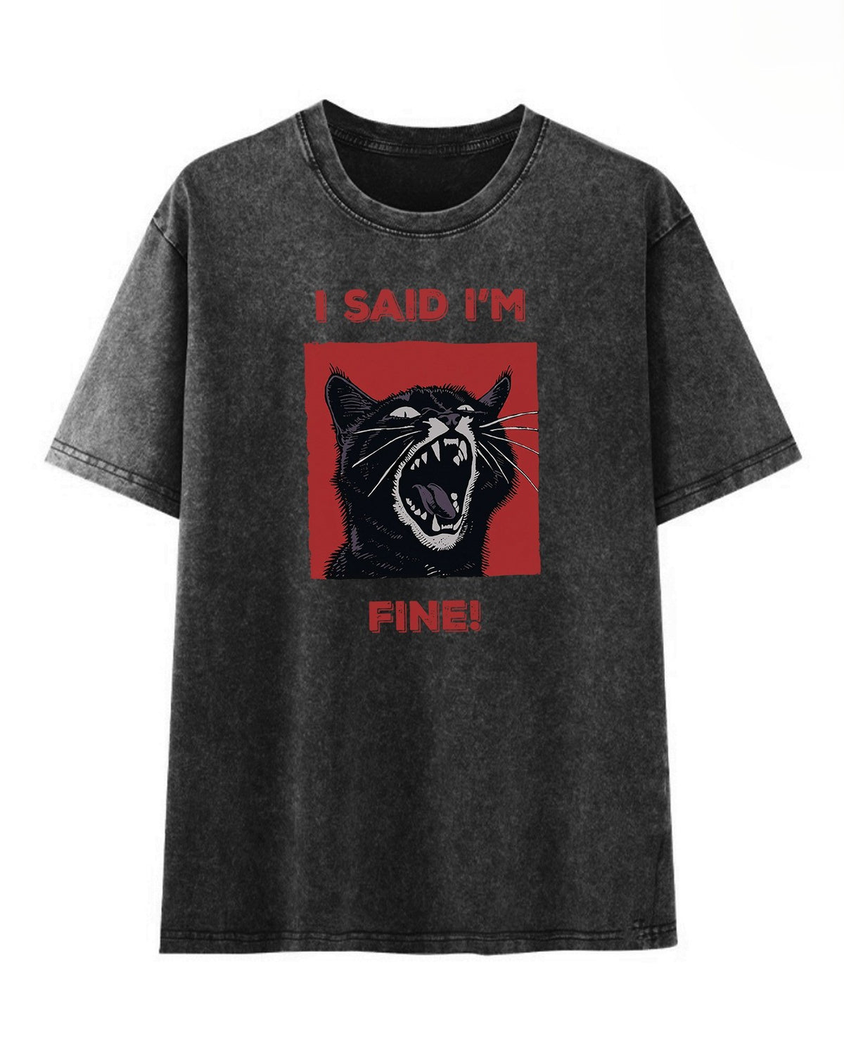 Screaming Cat Graphic Acid Wash T-Shirt - Black