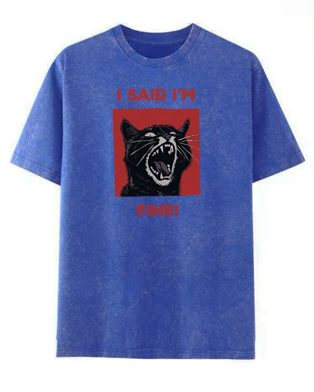 Screaming Cat Graphic Acid Wash T-Shirt - Blue