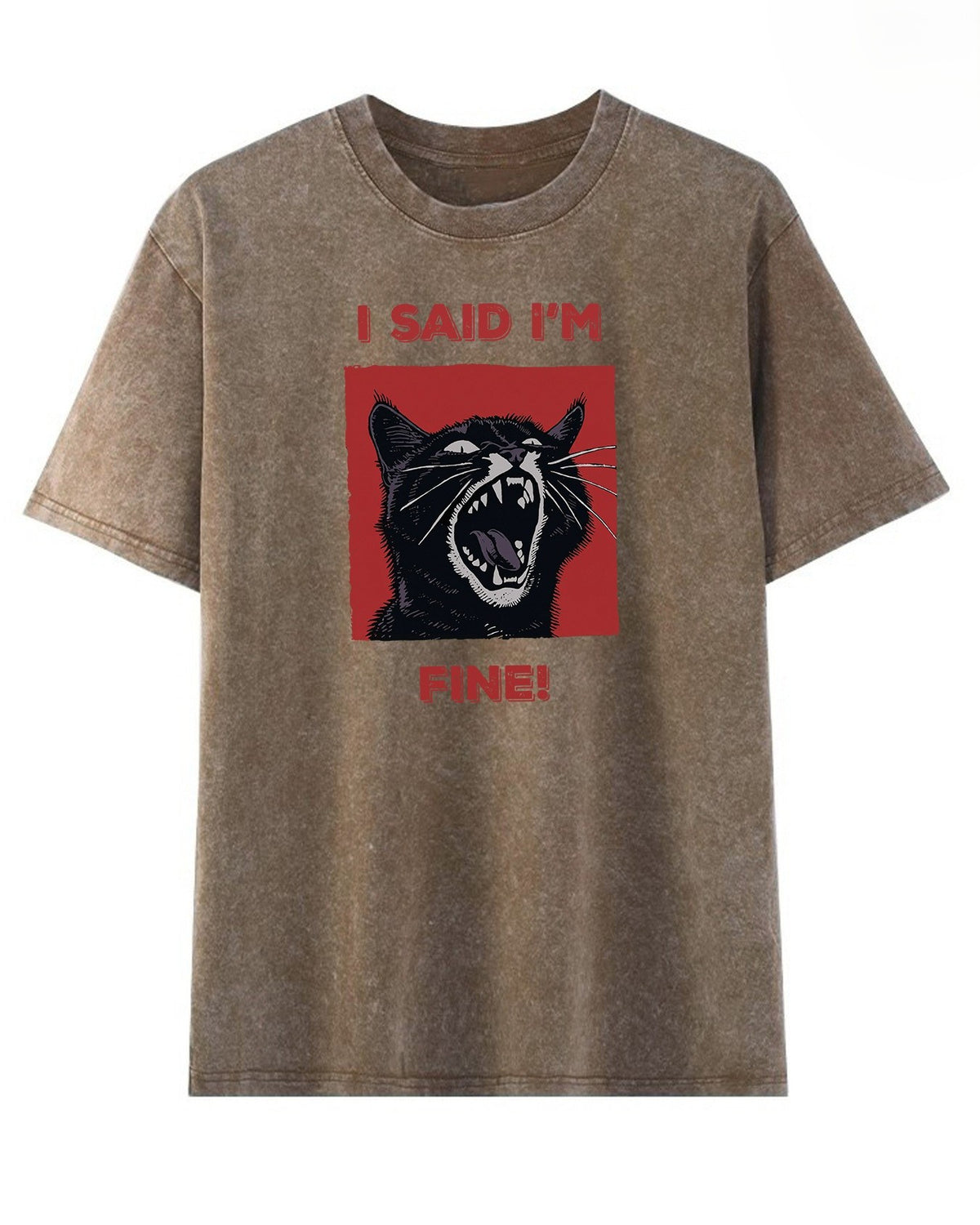Screaming Cat Graphic Acid Wash T-Shirt - Coffee