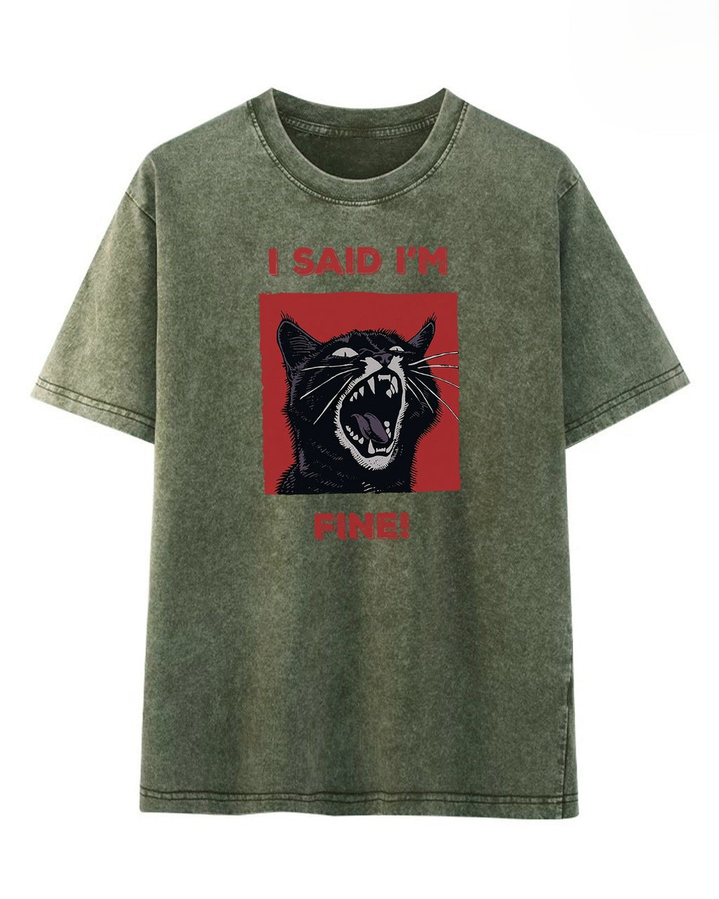 Screaming Cat Graphic Acid Wash T-Shirt - Green