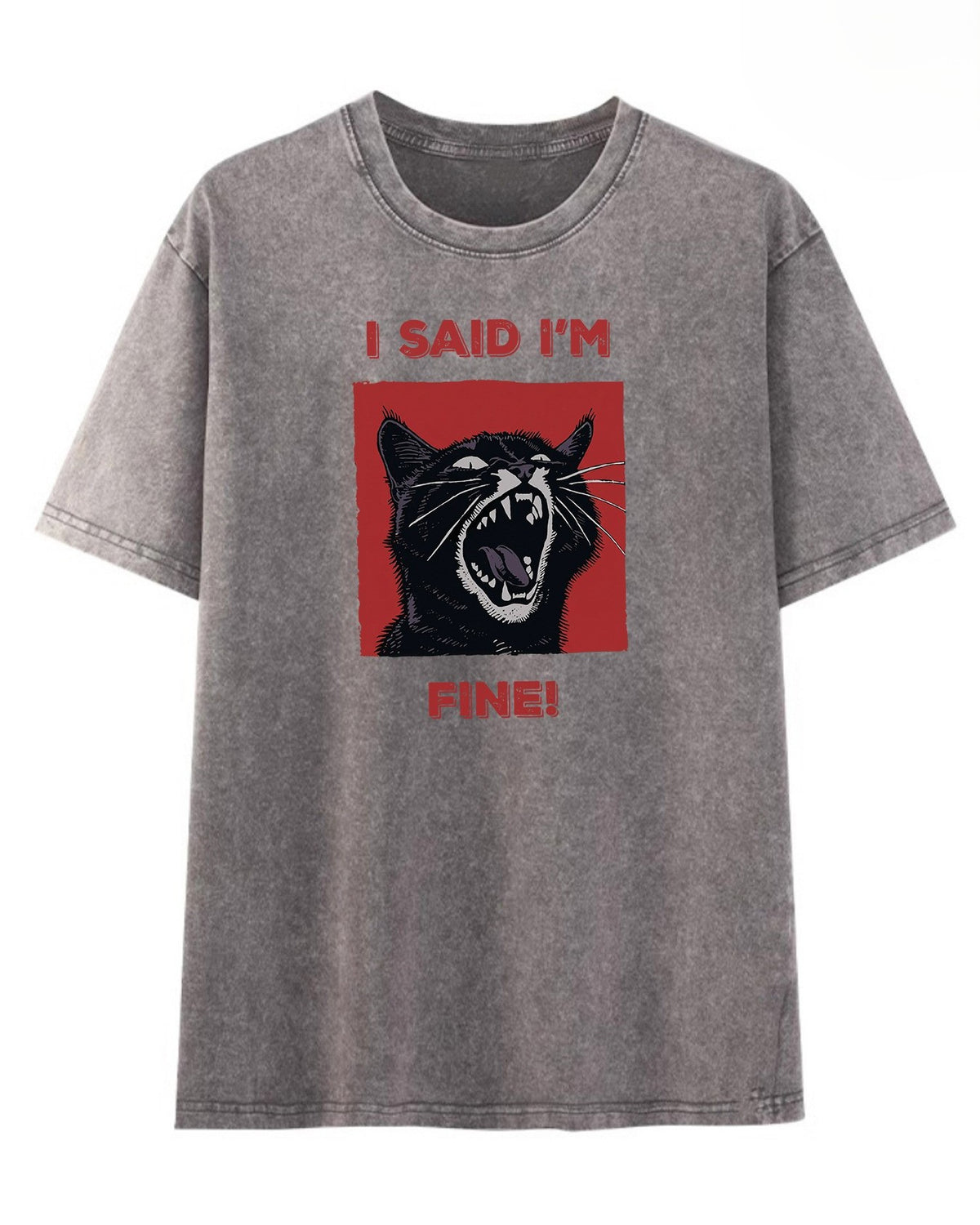 Screaming Cat Graphic Acid Wash T-Shirt - Grey
