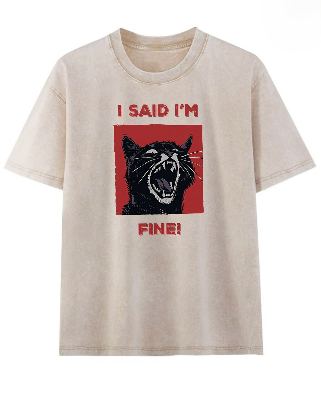 Screaming Cat Graphic Acid Wash T-Shirt - Khaki