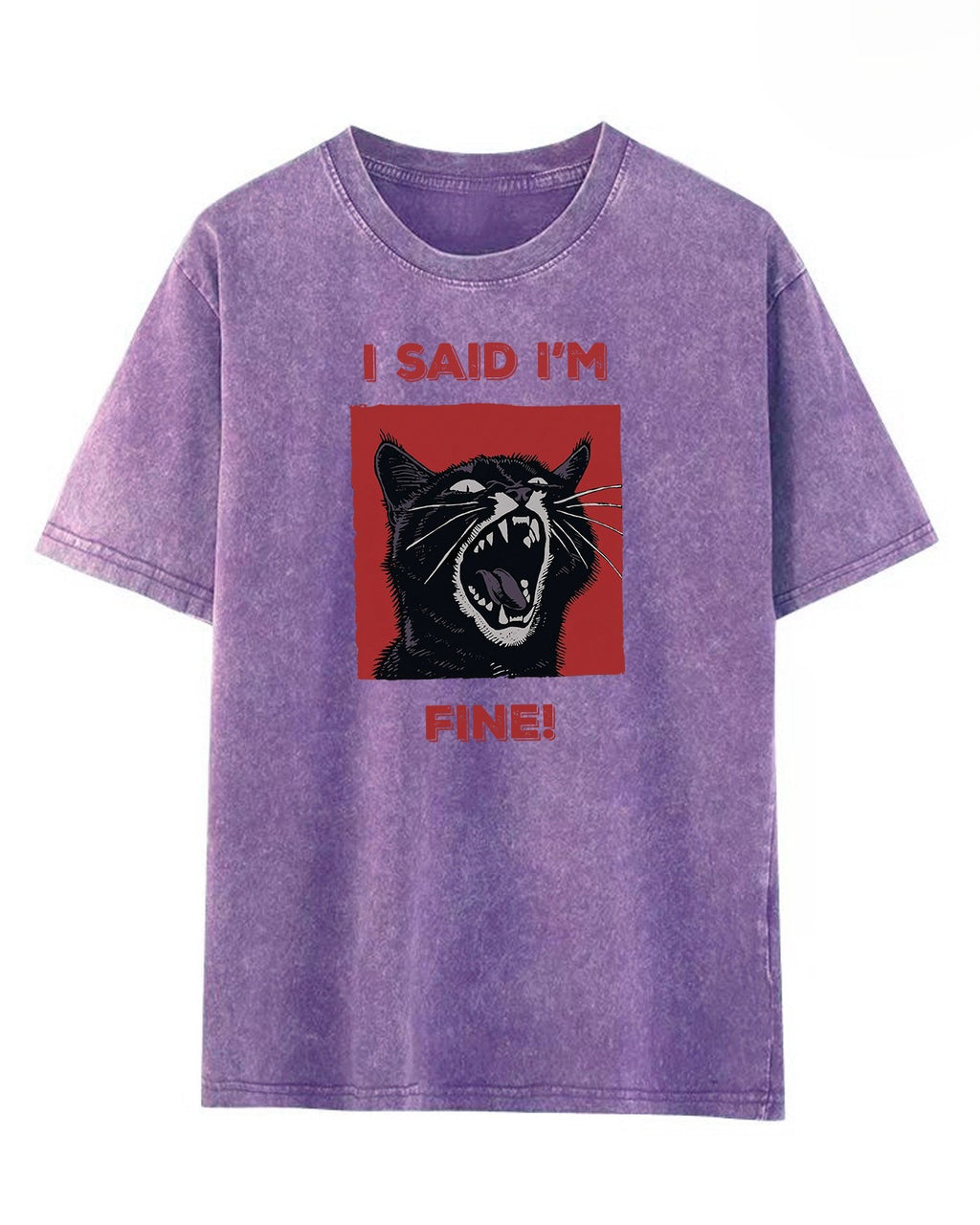 Screaming Cat Graphic Acid Wash T-Shirt - Purple
