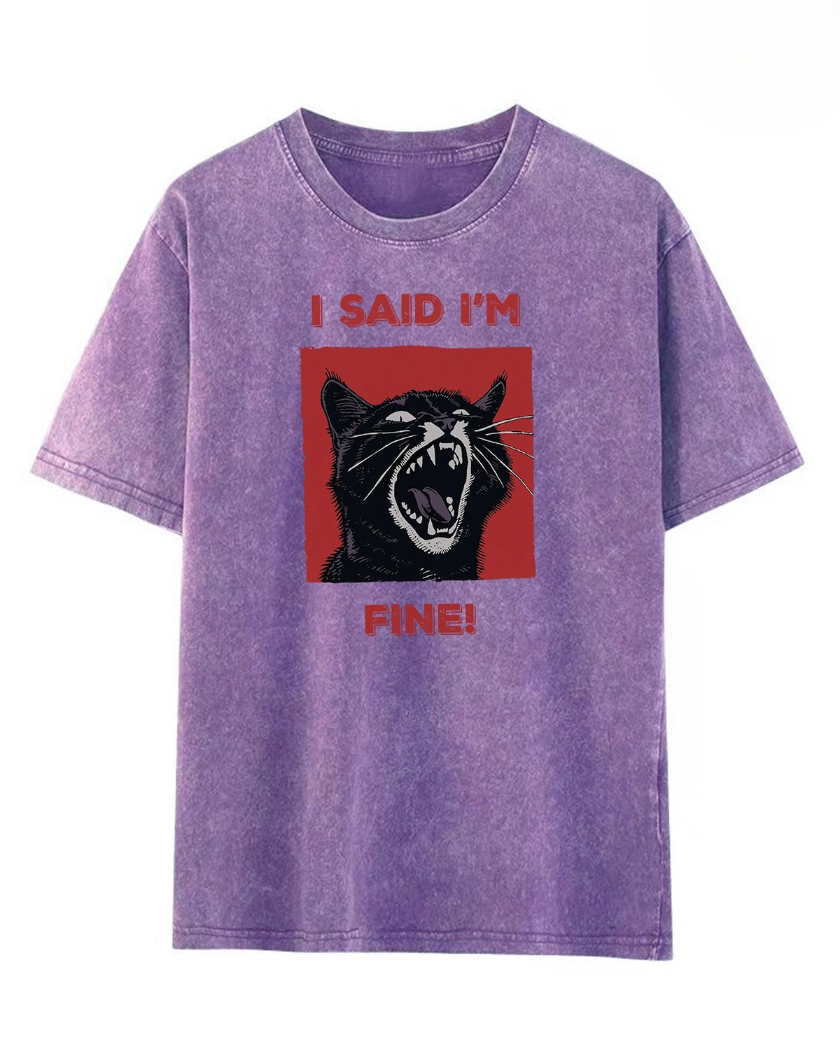 Screaming Cat Graphic Acid Wash T-Shirt - Purple