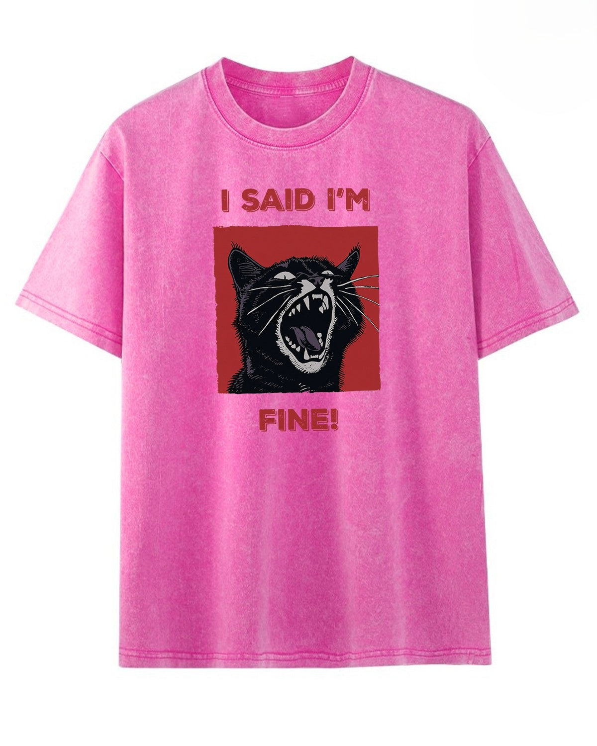 Screaming Cat Graphic Acid Wash T-Shirt - Rose-Red