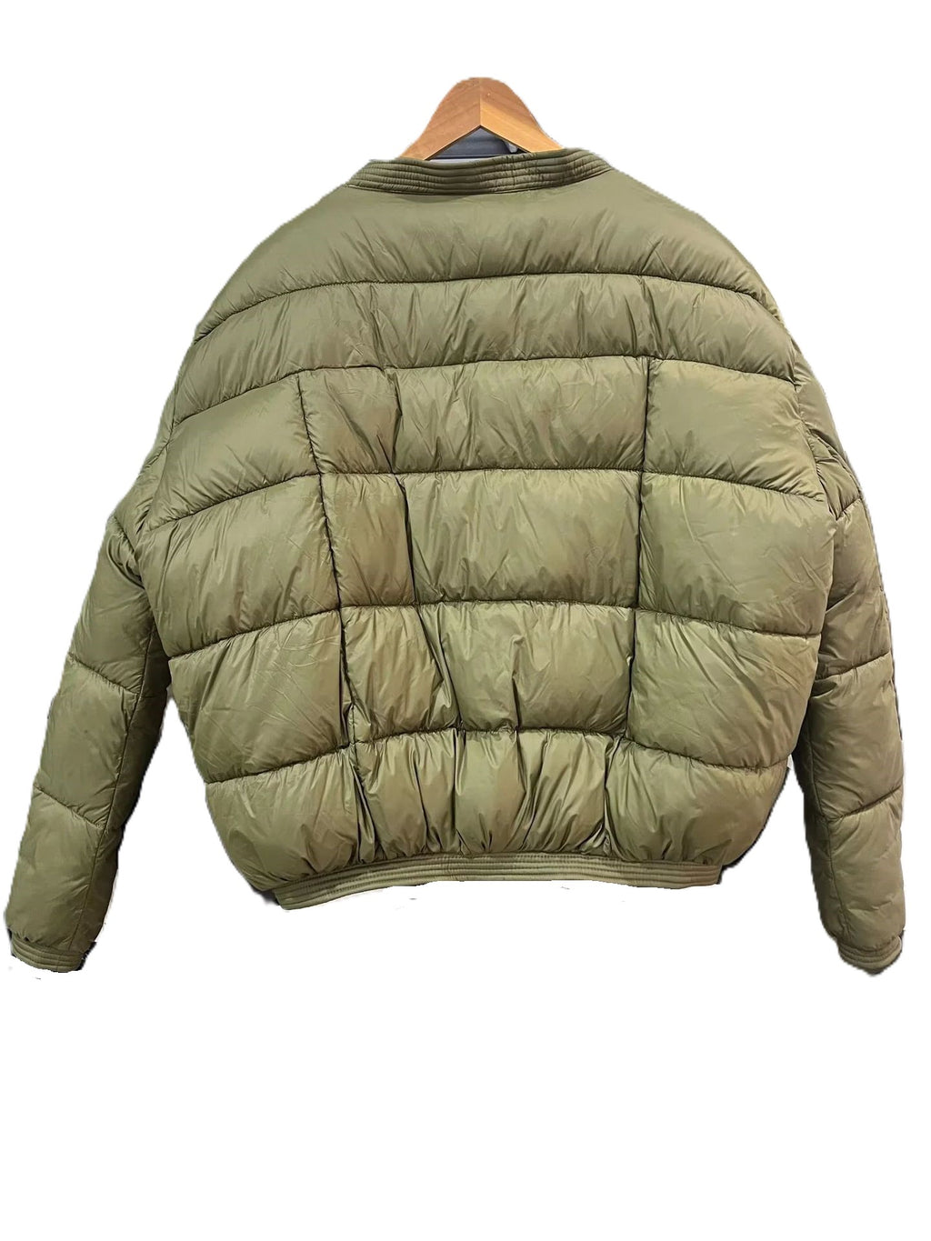 V Neck Cropped Puffer Jacket - Green - 2
