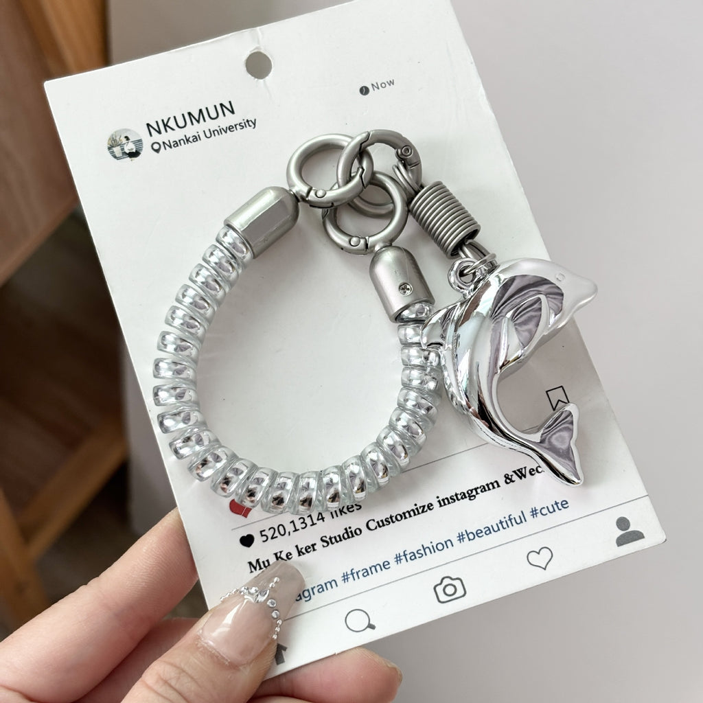 Stretch Coil Phone Lanyard With Cute Charms - Dolphin