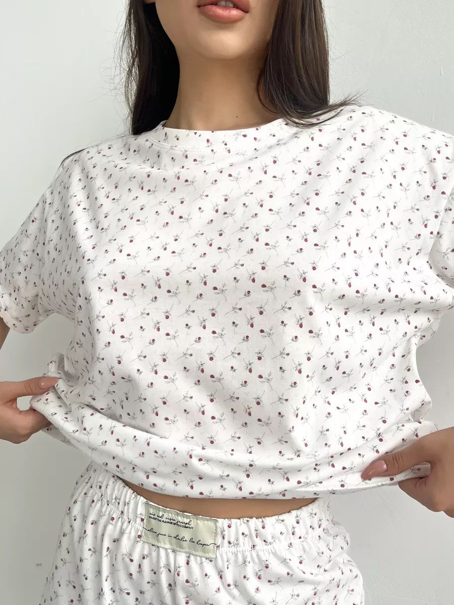 Ditsy Floral Ruffle Tee and Shorts Set - White - 3