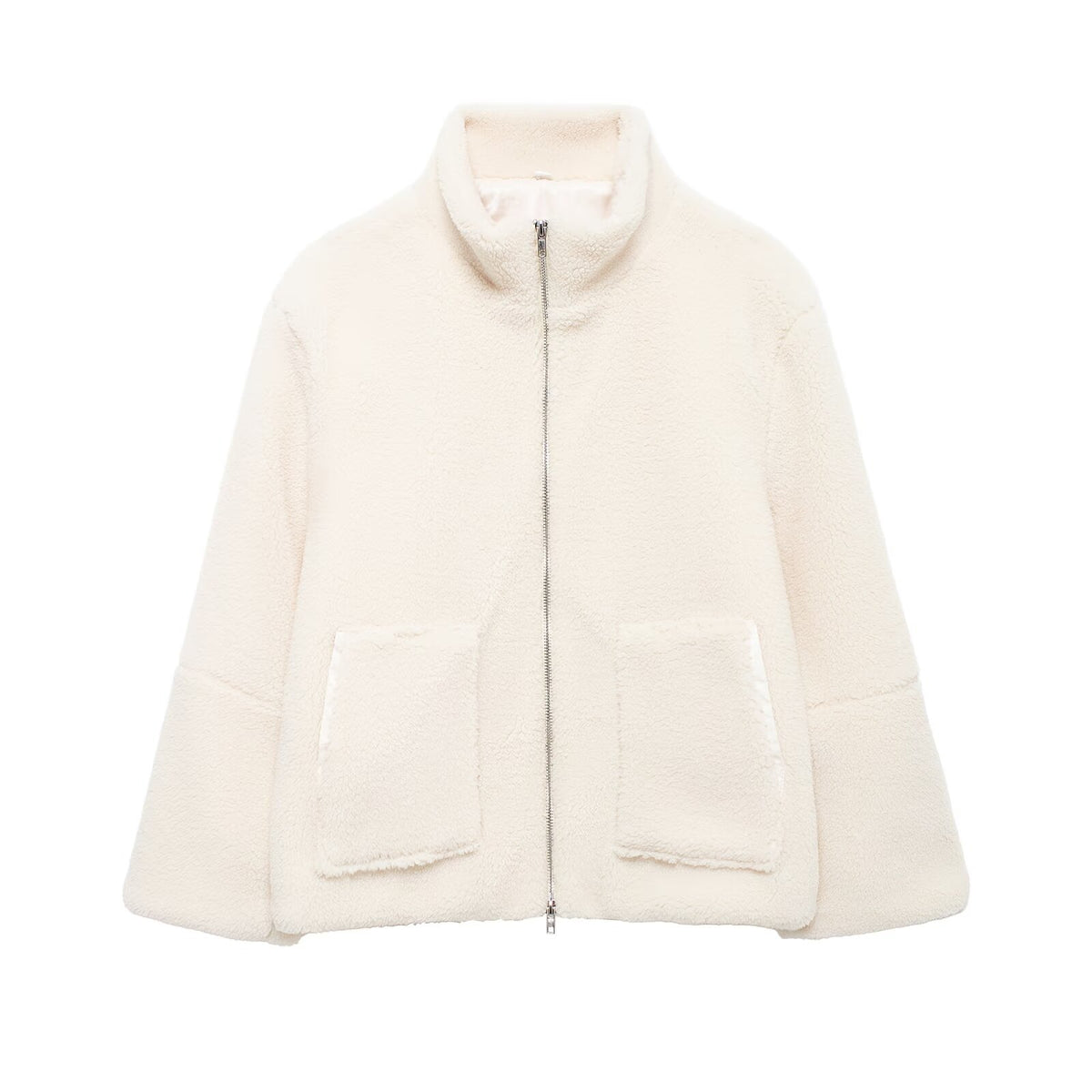Oversized Sherpa Fleece Funnel Neck Jacket - Offwhite