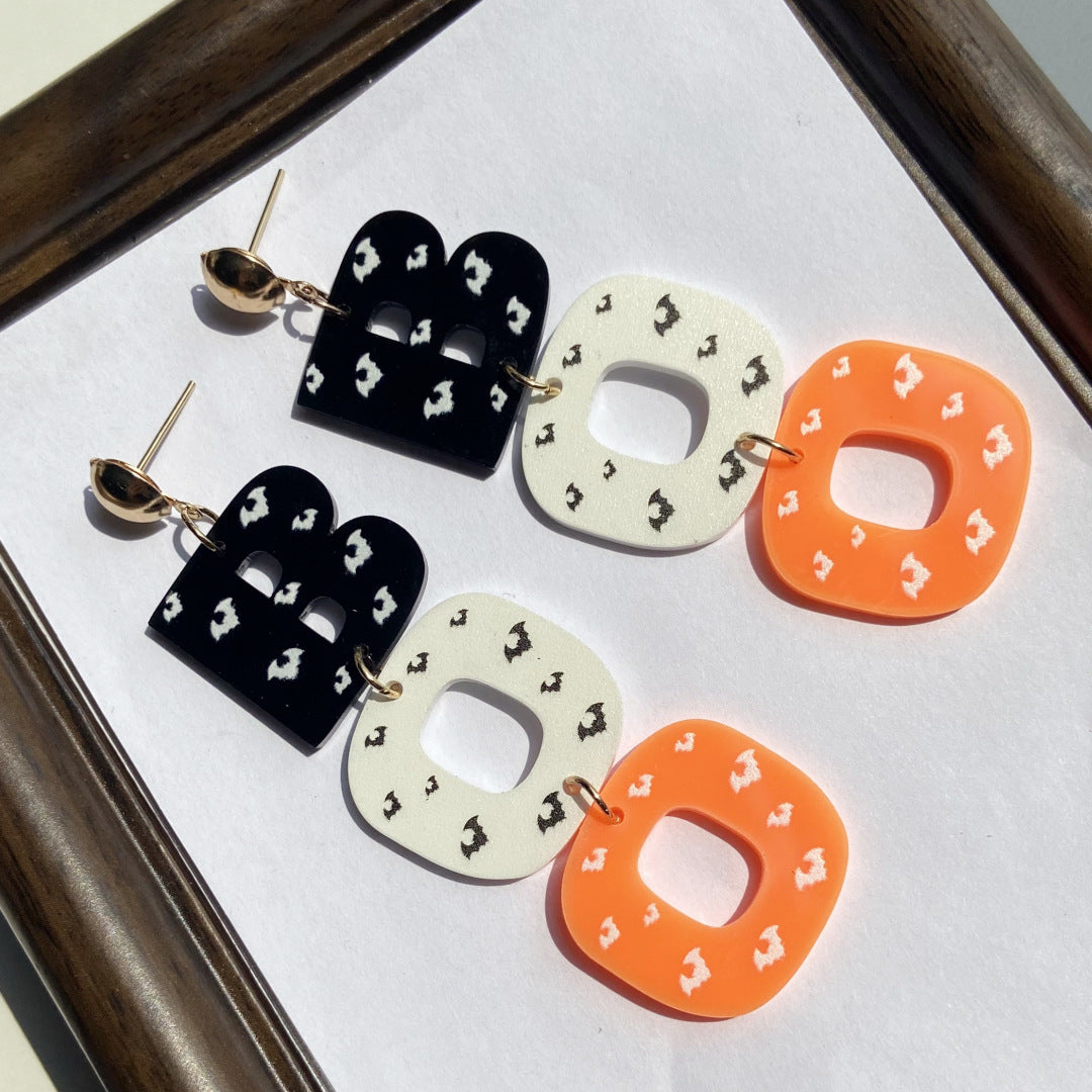 Boo Letter Acrylic Halloween Dangle Earrings - Bat
