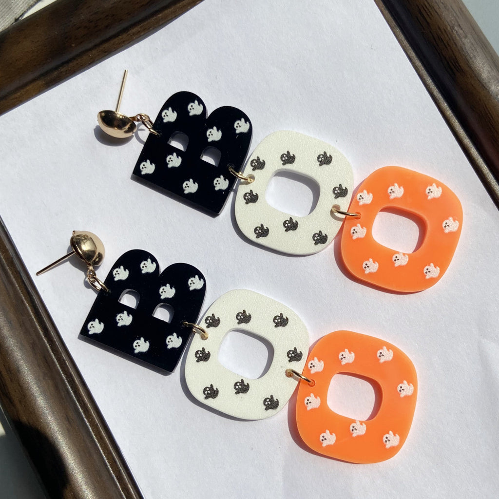 Boo Letter Acrylic Halloween Dangle Earrings - Ghost