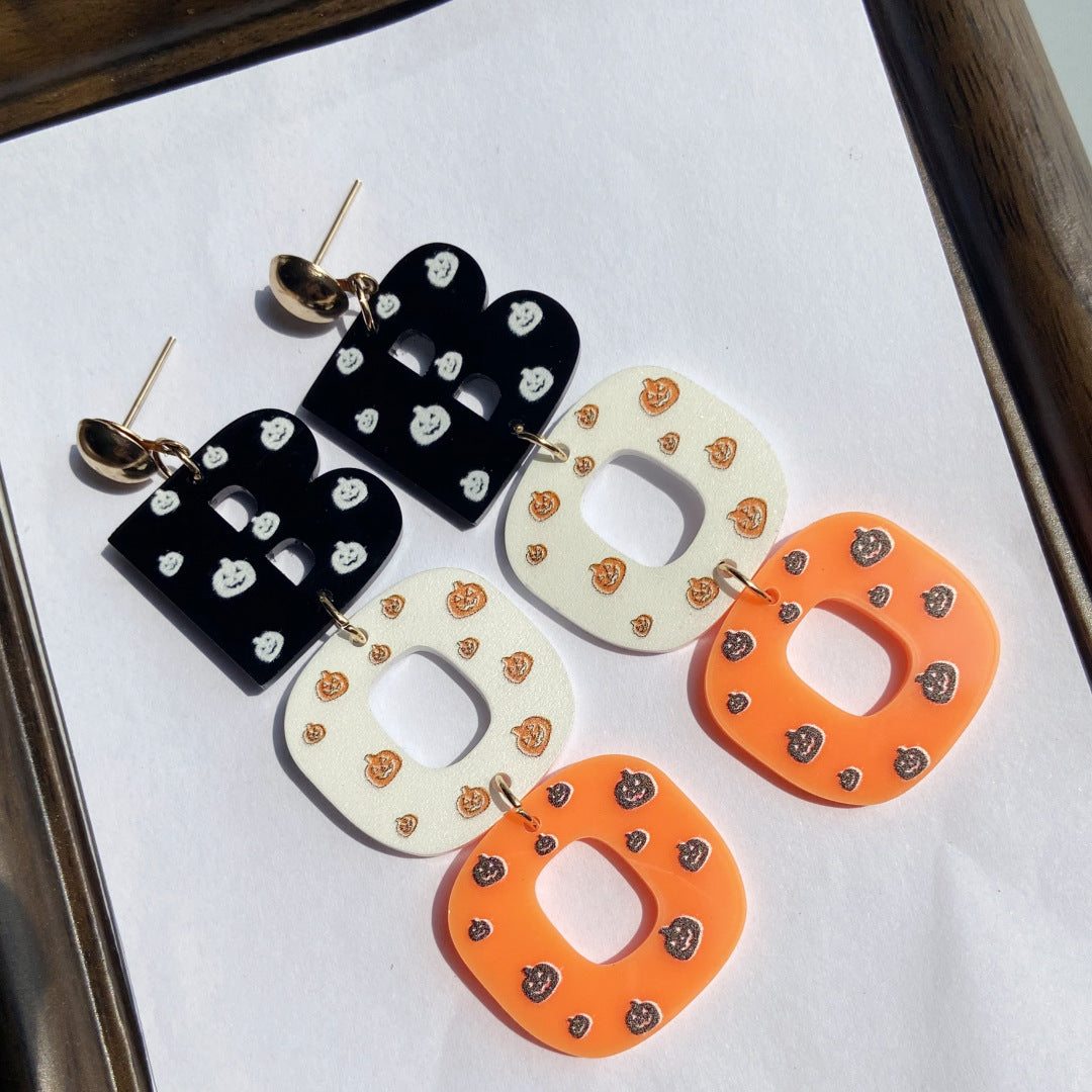 Boo Letter Acrylic Halloween Dangle Earrings - Pumpkin