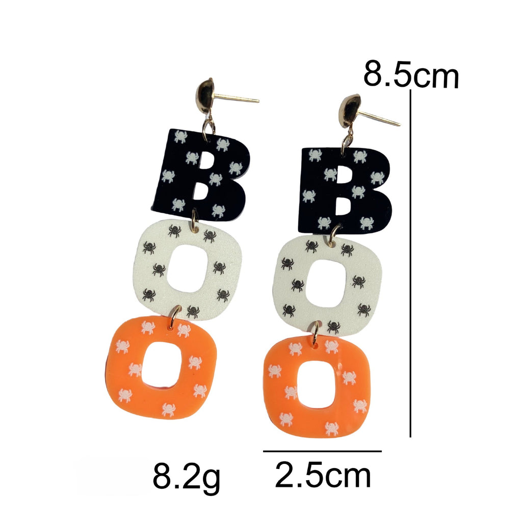Boo Letter Acrylic Halloween Dangle Earrings - Spider