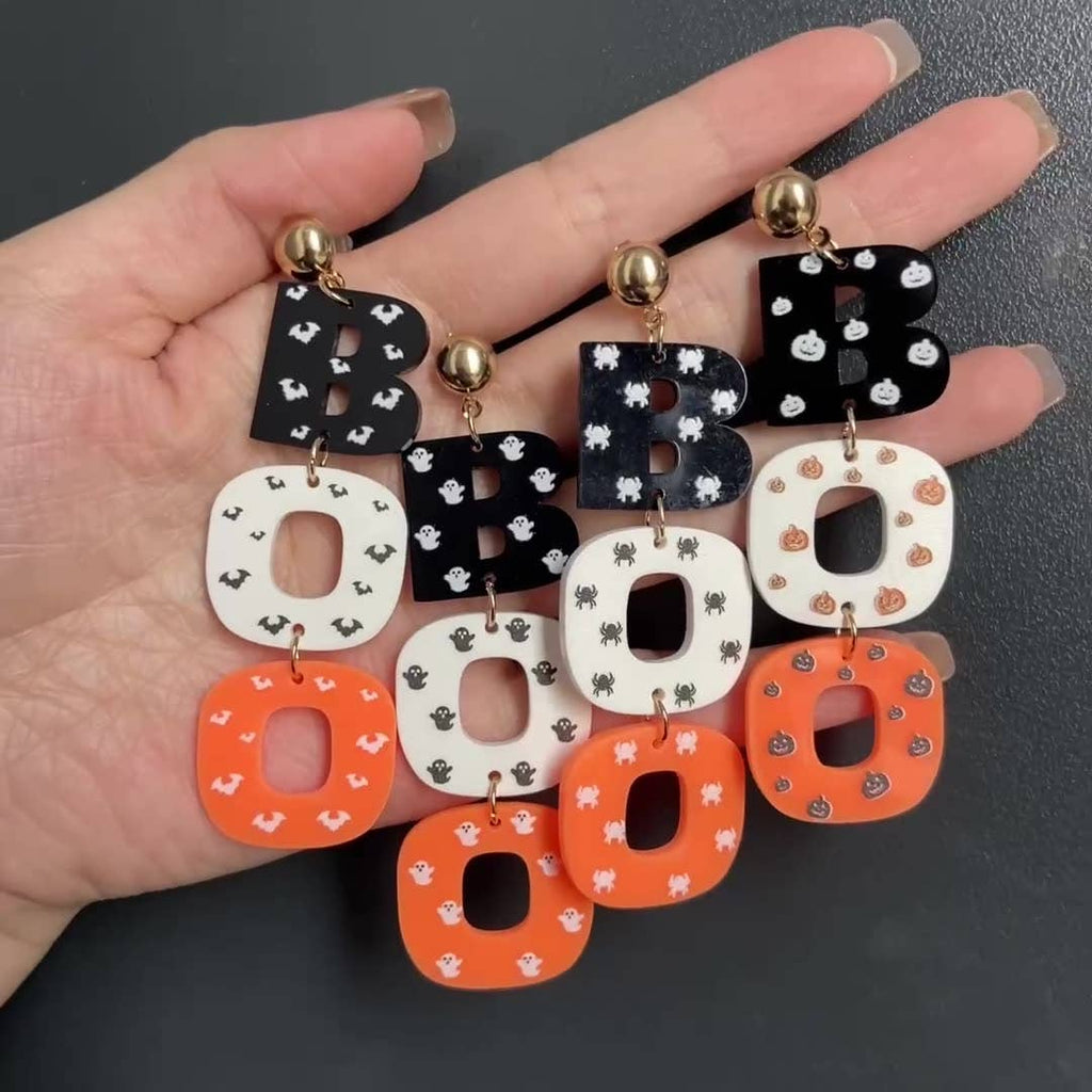 Boo Letter Acrylic Halloween Dangle Earrings