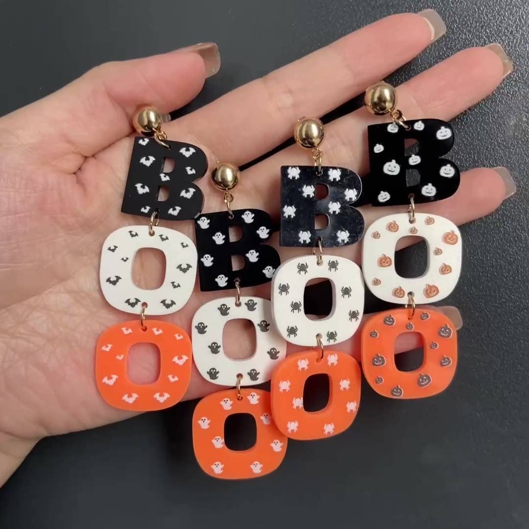 Boo Letter Acrylic Halloween Dangle Earrings